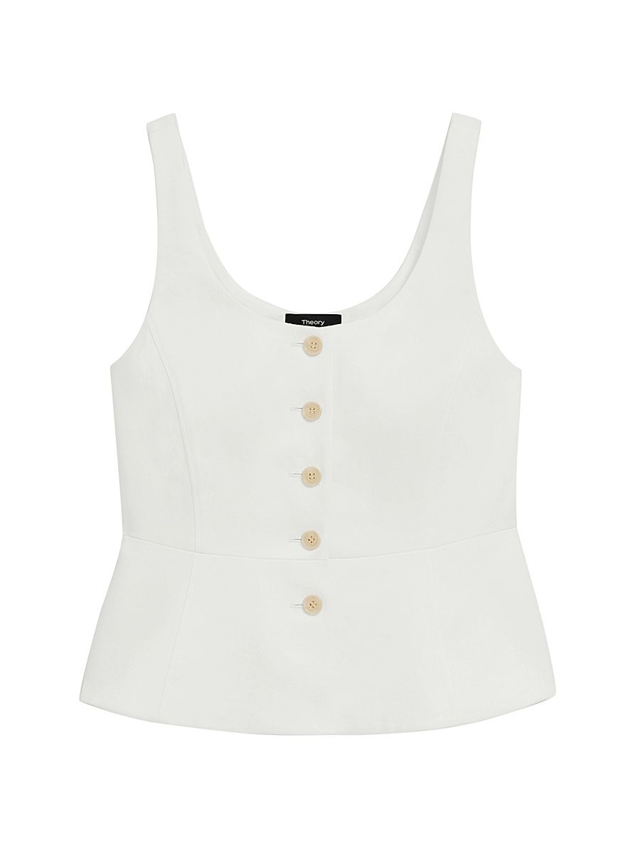 Women's Peplum Linen Vest - Ivory - Size 14
