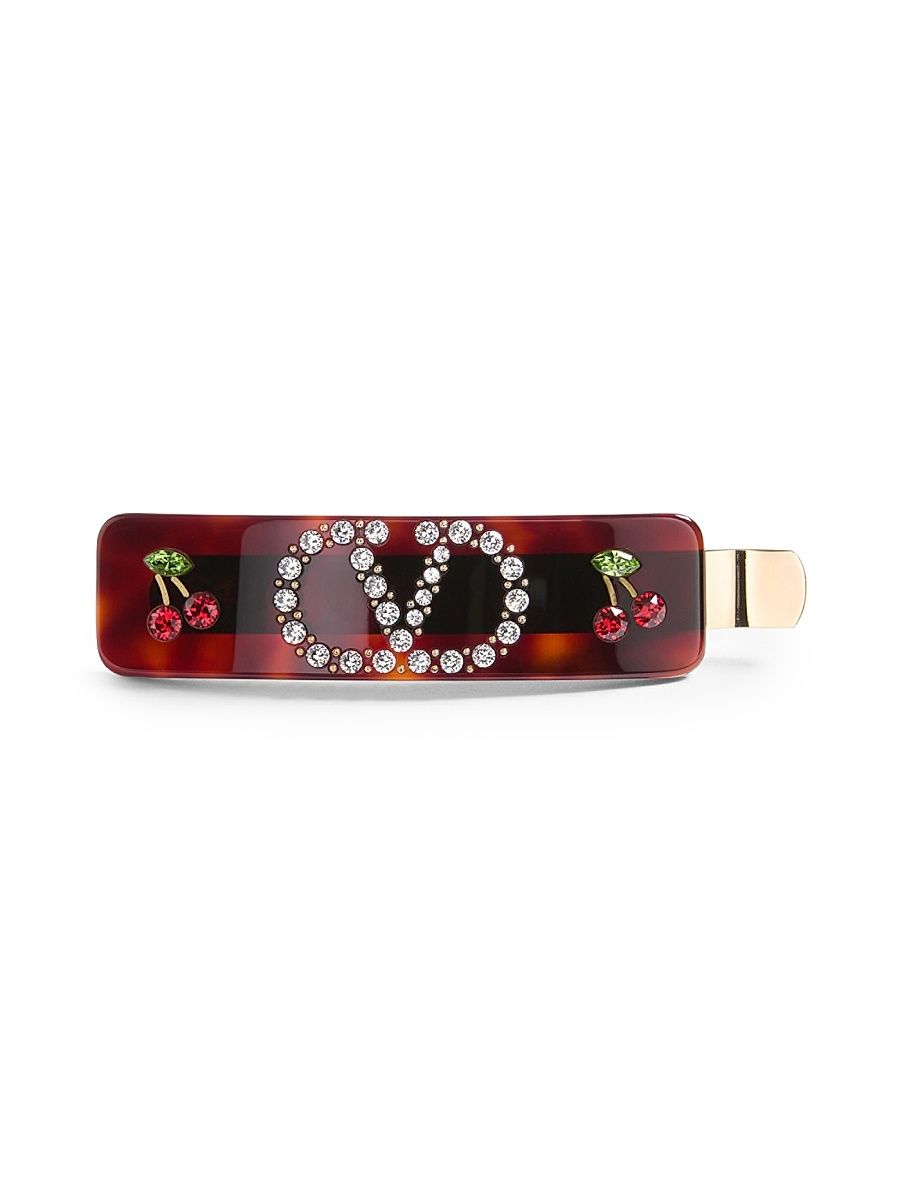 Women's Vlogo Signature Hair Clip in Resin, Metal and Swarovski Crystals - Brown