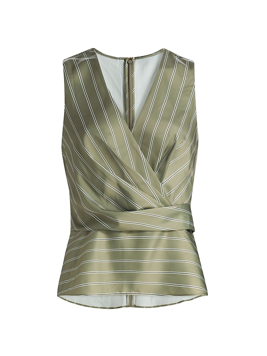 Women's Veronika Striped Draped Sleeveless Top - Safari Green Seaside - Size 12