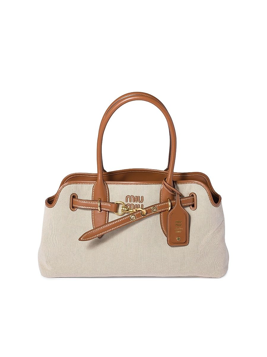 Women's Aventure Canvas and Leather Shoulder Bag - Beige
