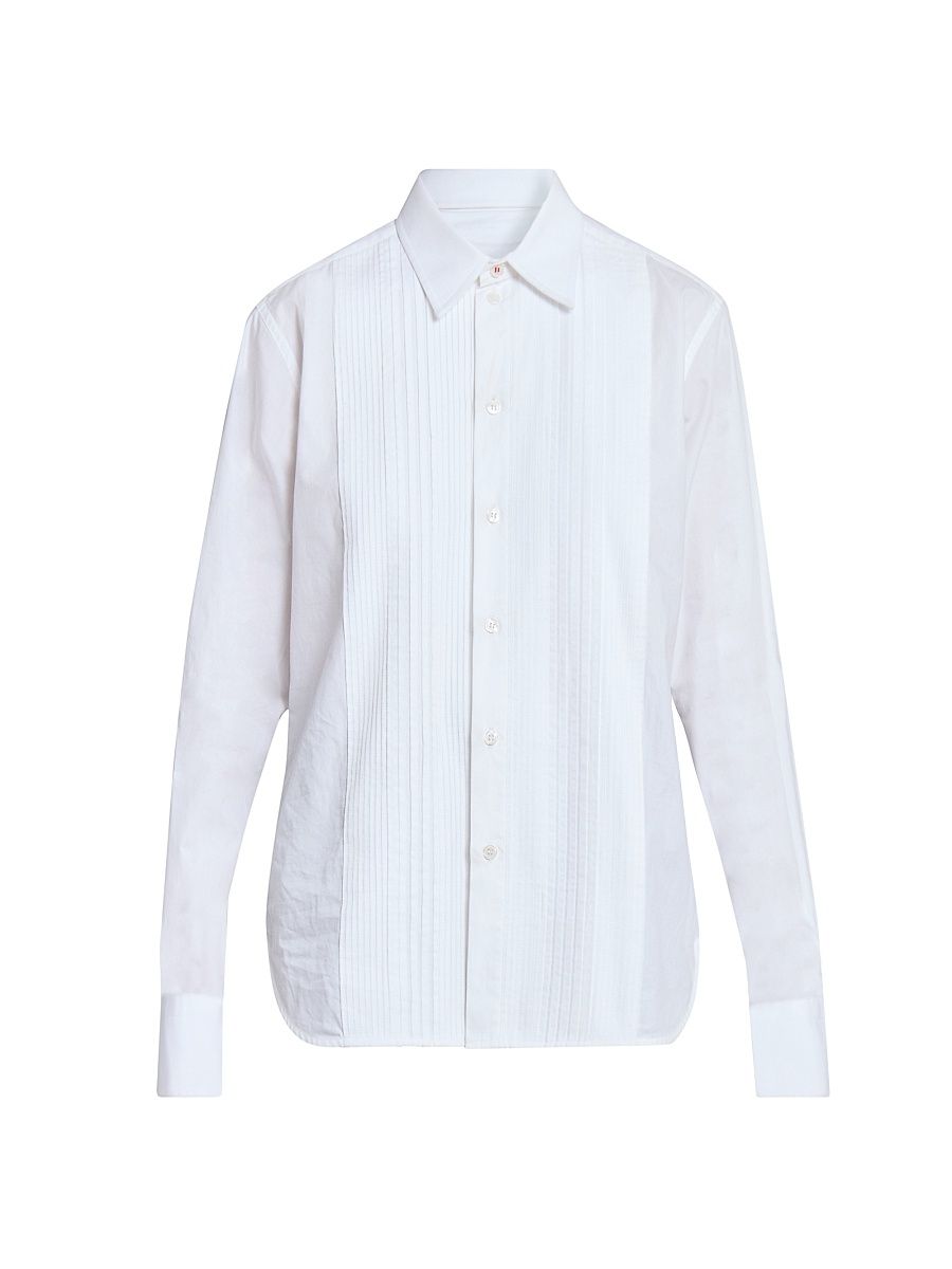 Women's Pintuck Cotton Shirt - White - Size 0