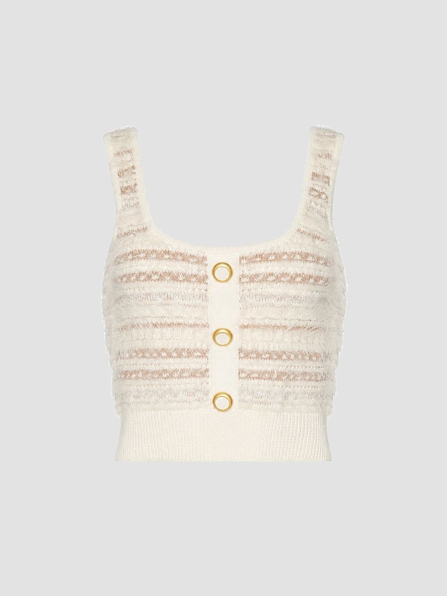 L'AGENCE Women's Galene Knit Scoopneck Tank - Ecru Natural Multi - Size XL