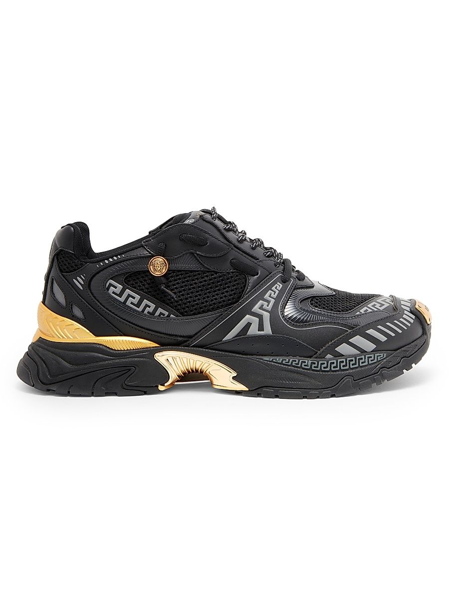 Men's La Greca Leather & Mesh Low-Top Sneakers - Black Gold - Size 7