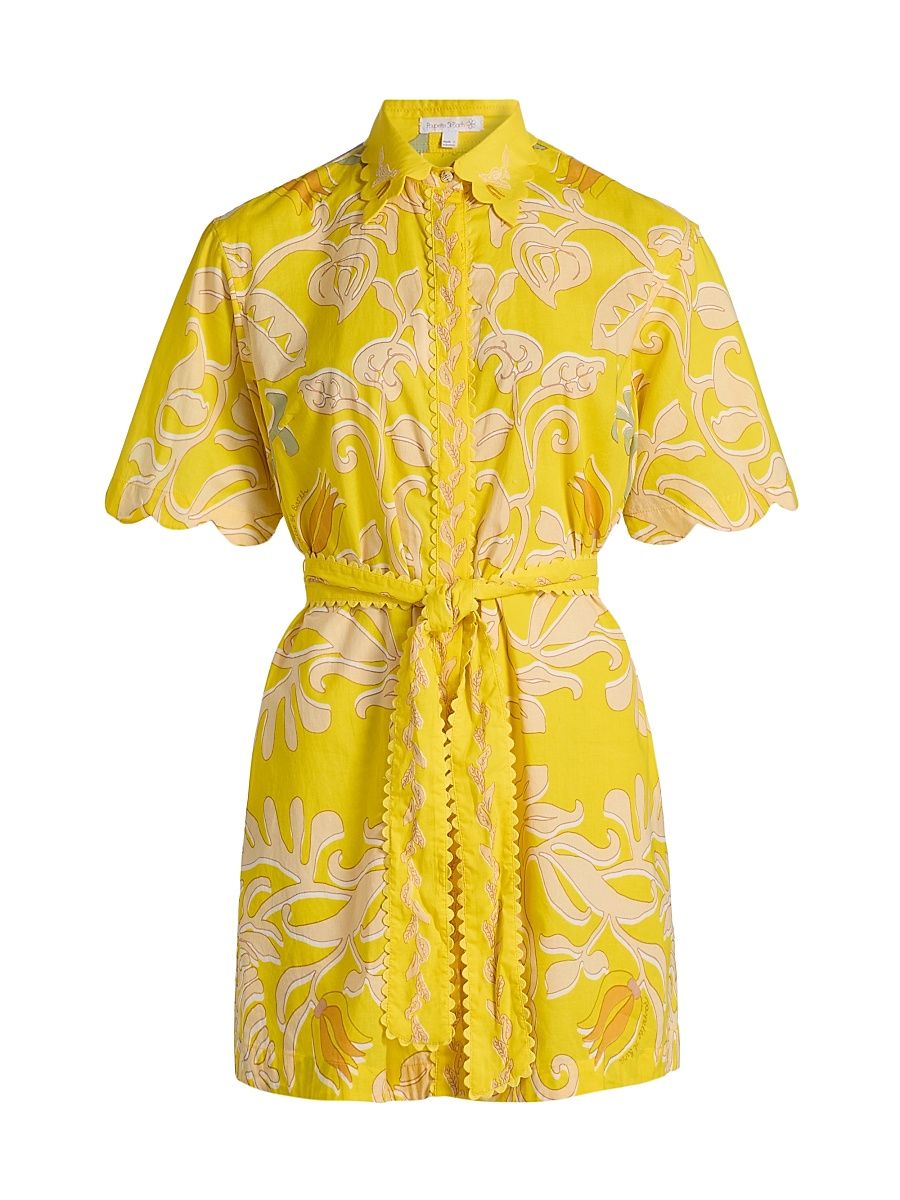 Women's Wes Floral Cotton Mini-Shirtdress - Yellow Ritual - Size XS