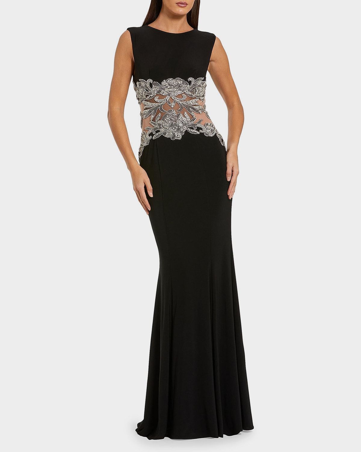 Beaded-Waist Sleeveless Jersey Gown