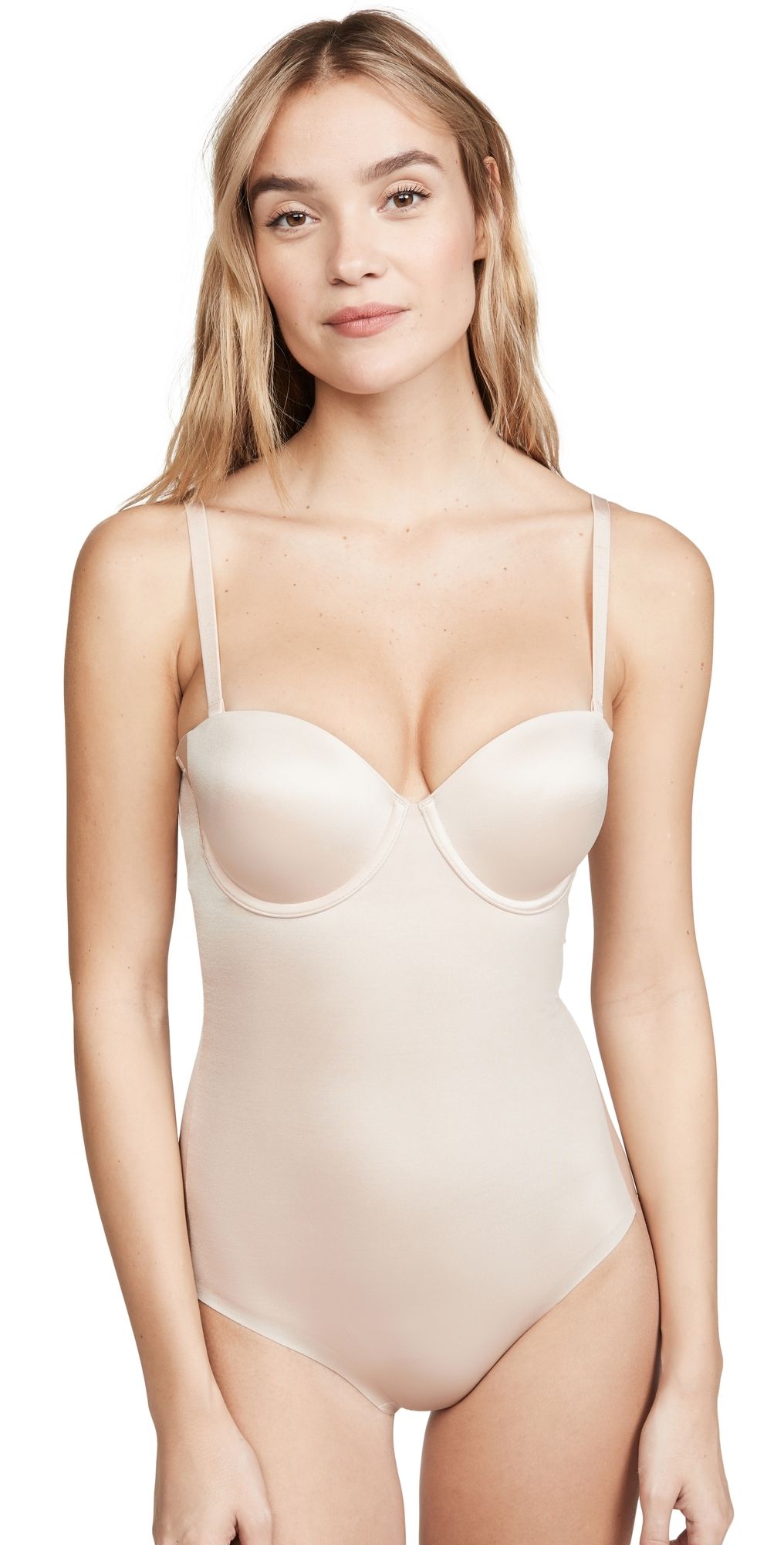 SPANX SPANXshape Suit Your Fancy Strapless Cupped Brief Bodysuit Champagne Beige M