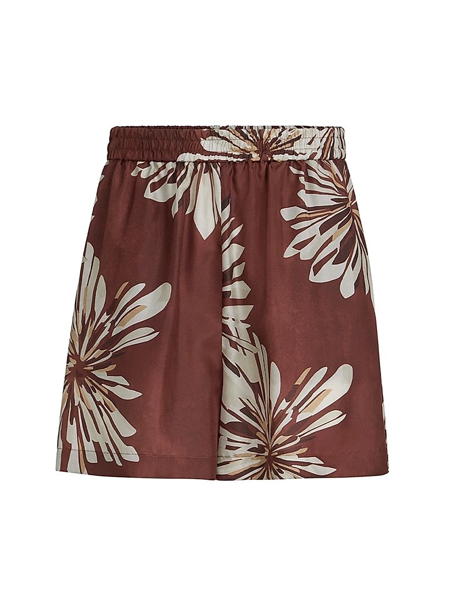 Women's Silk Bloom Print Pongee Shorts - Bordeaux - Size XXXL