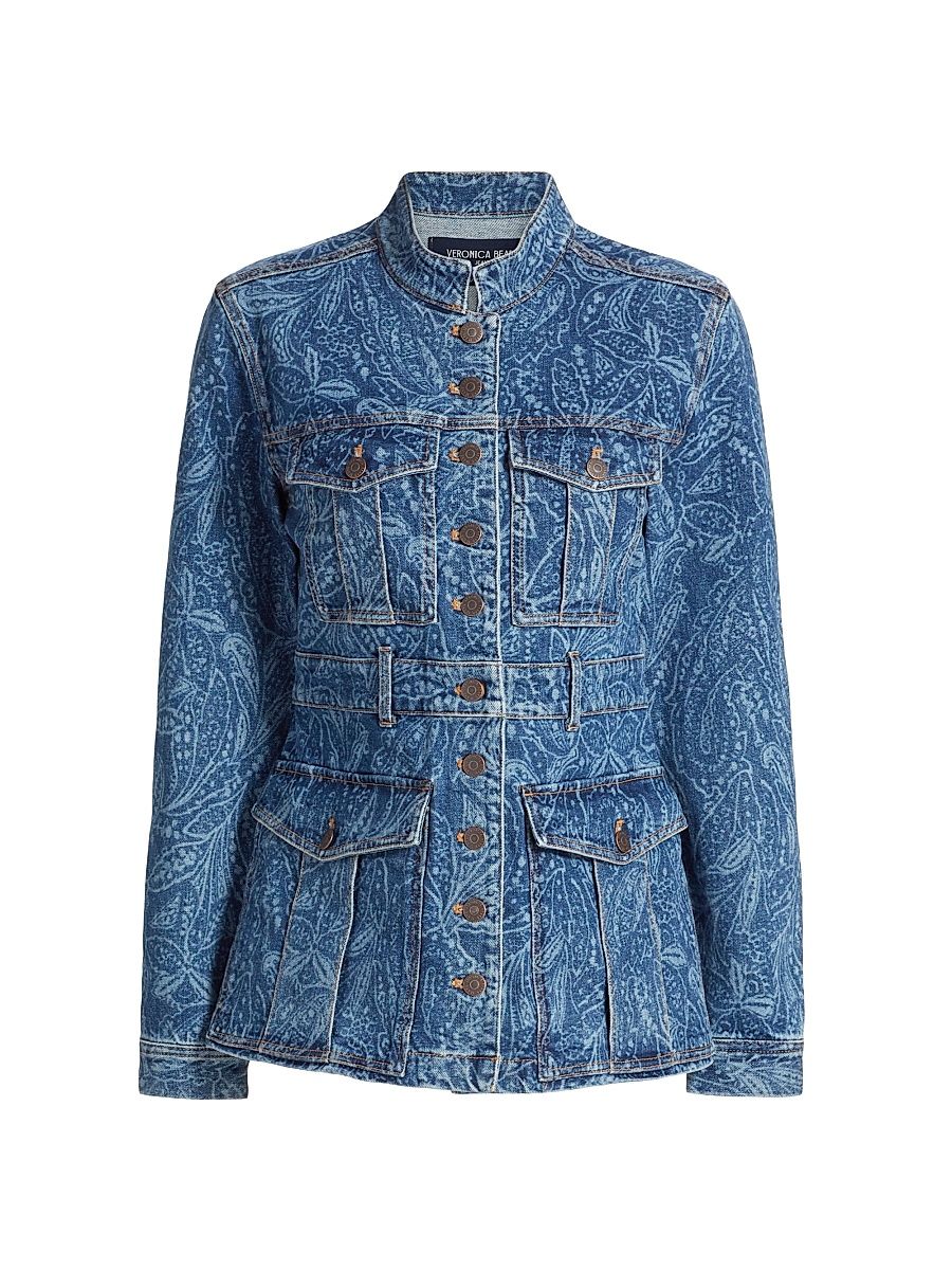 Women's Tika Paisley Belted Denim Jacket - Atlantic Paisley - Size XS