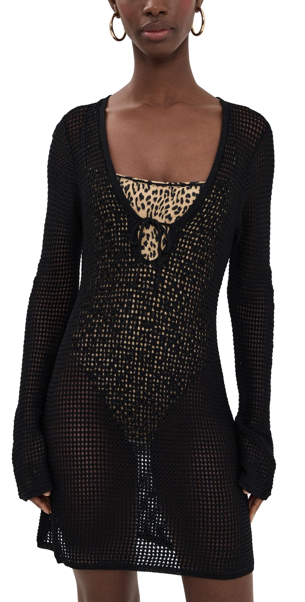 Good American Crochet Mini Dress Black001 S