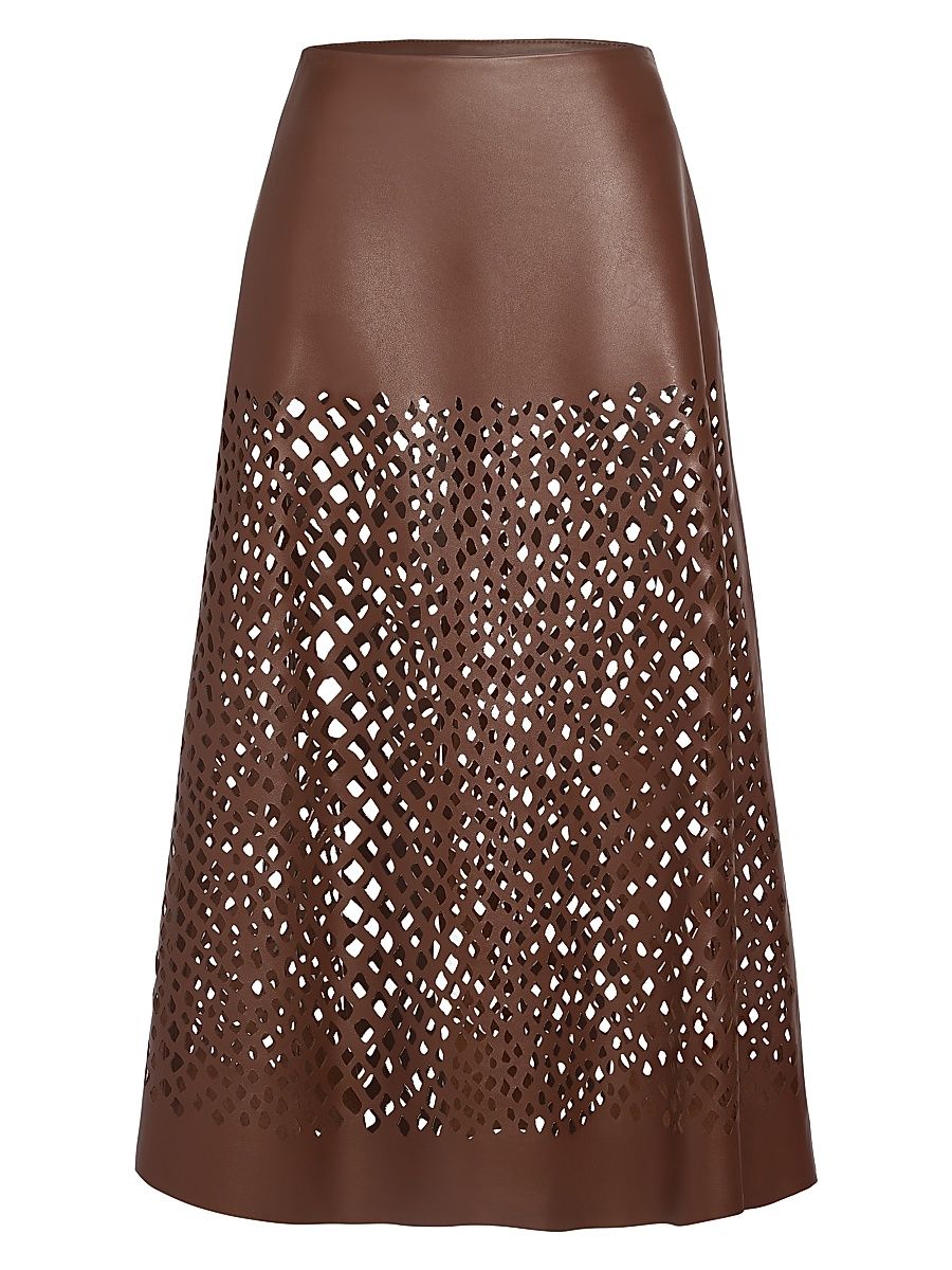 Women's The A-Line Laser-Cut Leather Maxi Skirt - Cigar - Size 8