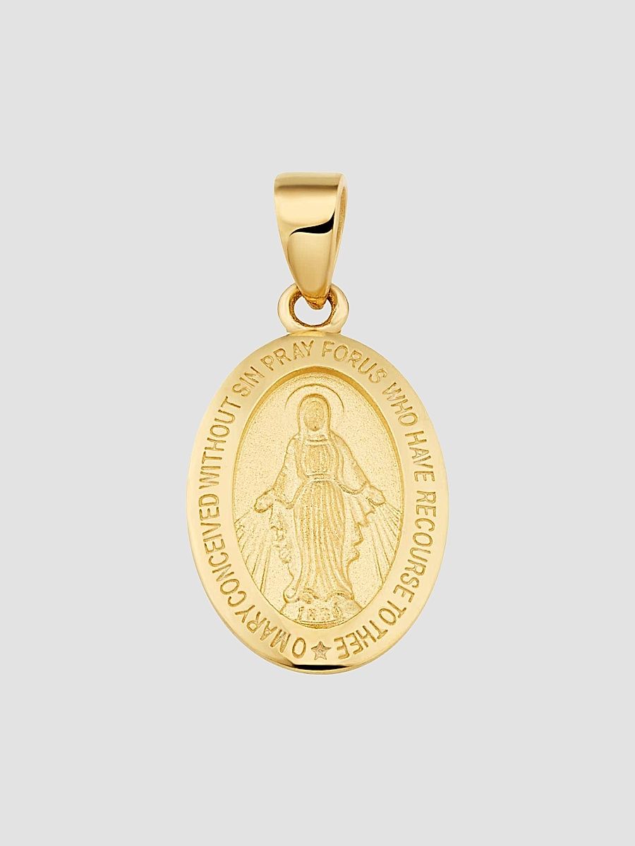 Women's Miraculous Medal Pendant Charm in 14K Yellow Gold - Gold