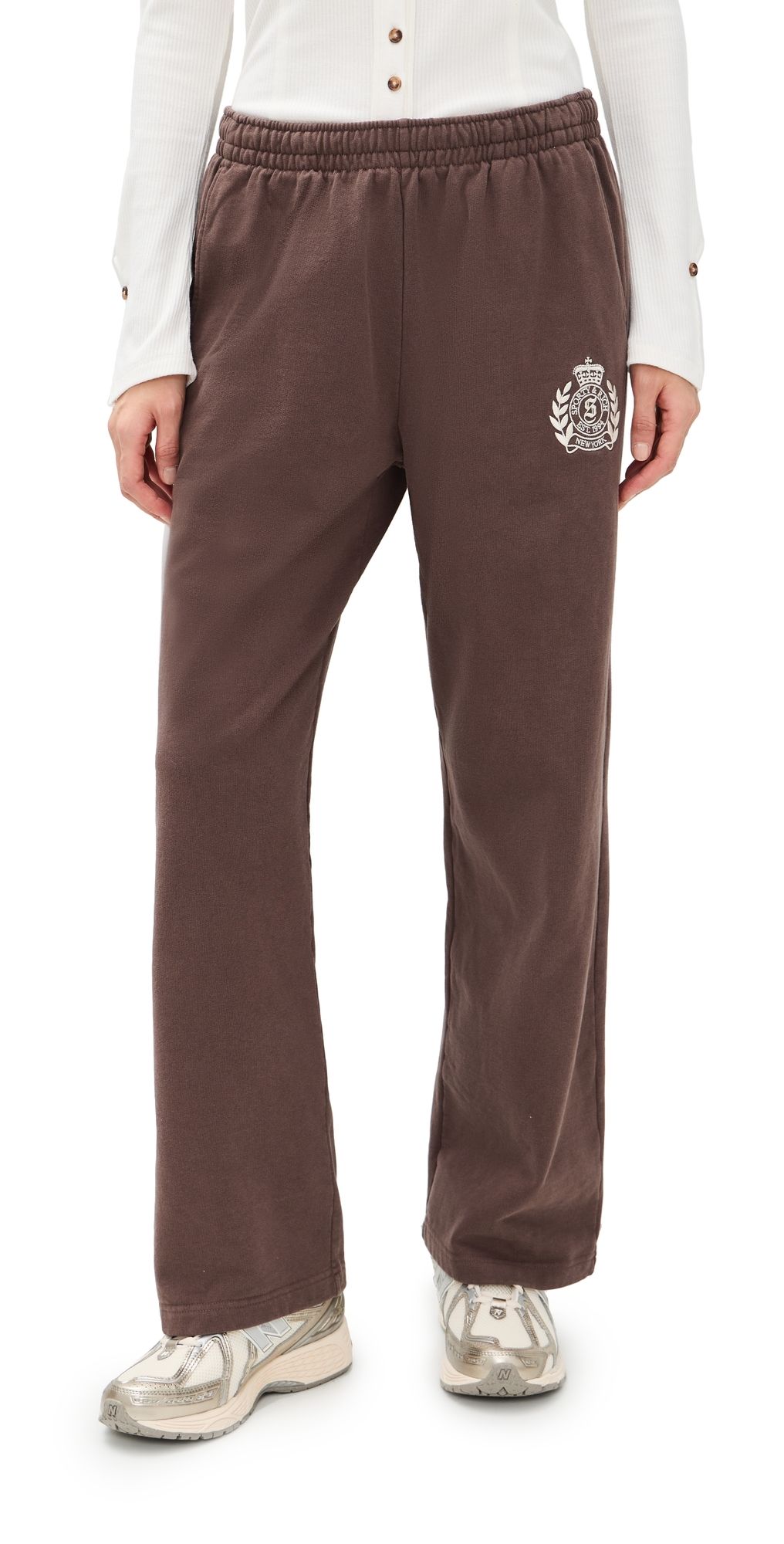 Sporty & Rich NY Crest Embroidered Wide Sweatpants Chocolate L
