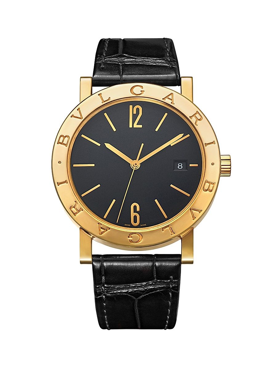 Men's BVLGARI BVLGARI 18K Yellow Gold & Alligator Leather Strap Watch/38MM - Black