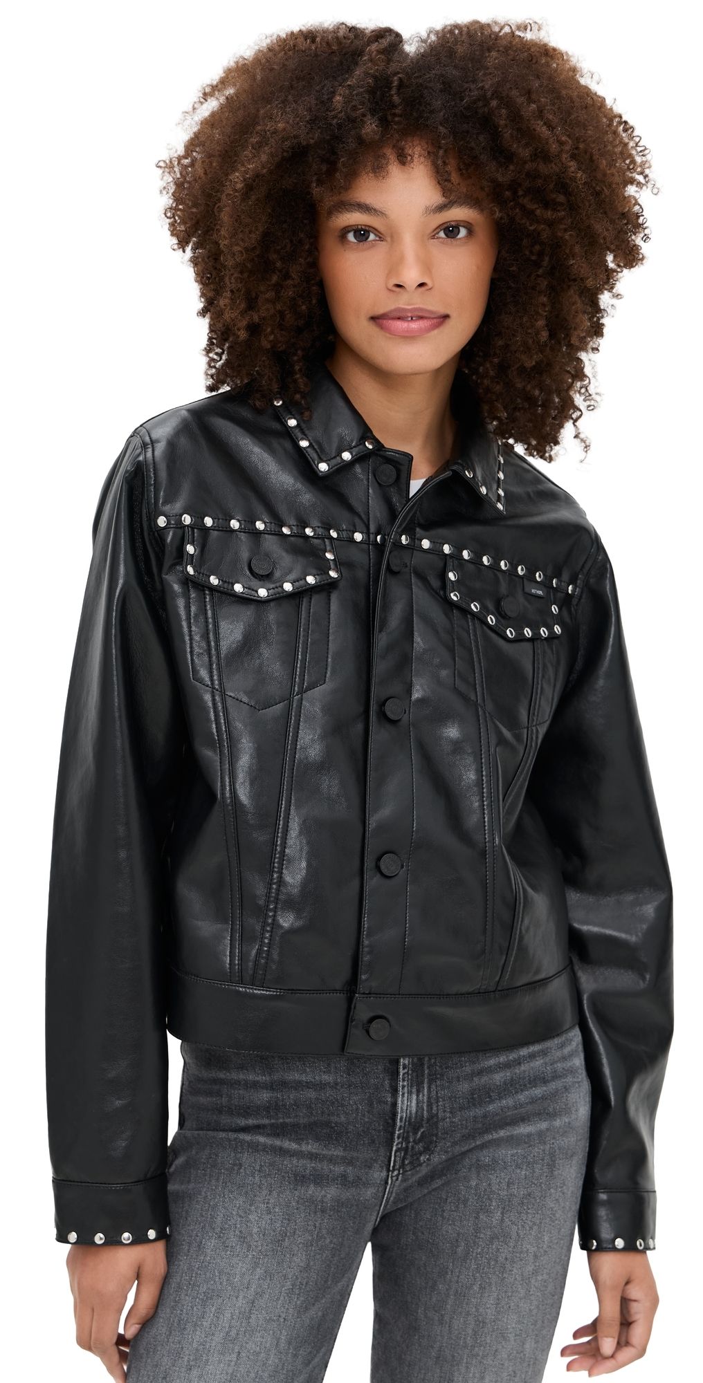 MOTHER The Bruiser Faux Leather Biker Jacket Black L