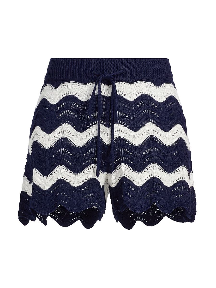 Women's Balboa Chevron Drawstring Shorts - Navy And White Tides - Size XS