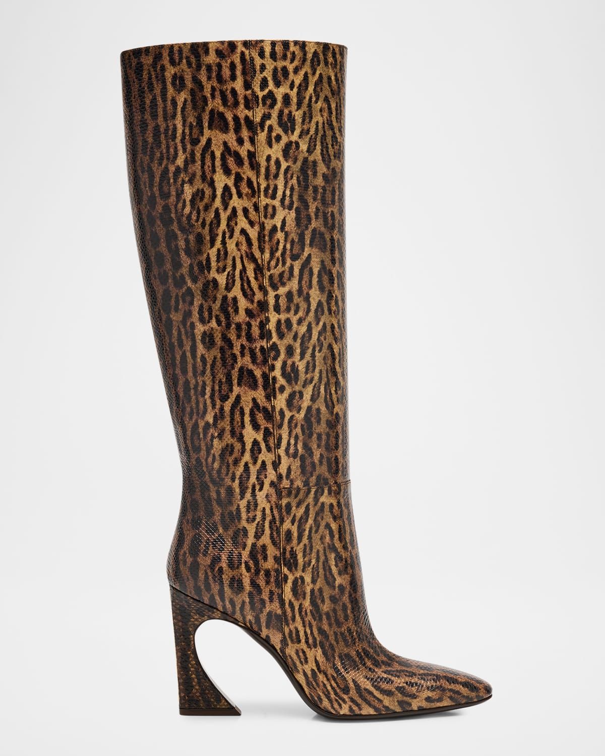 Arco Leopard-Print Snakeskin Knee-High Boots