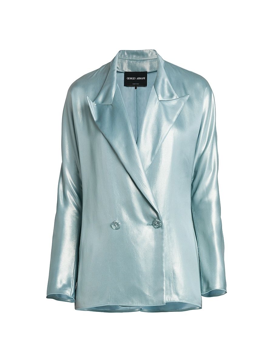 Women's Laminated Satin Relaxed Blazer - Silver Cloud - Size 4