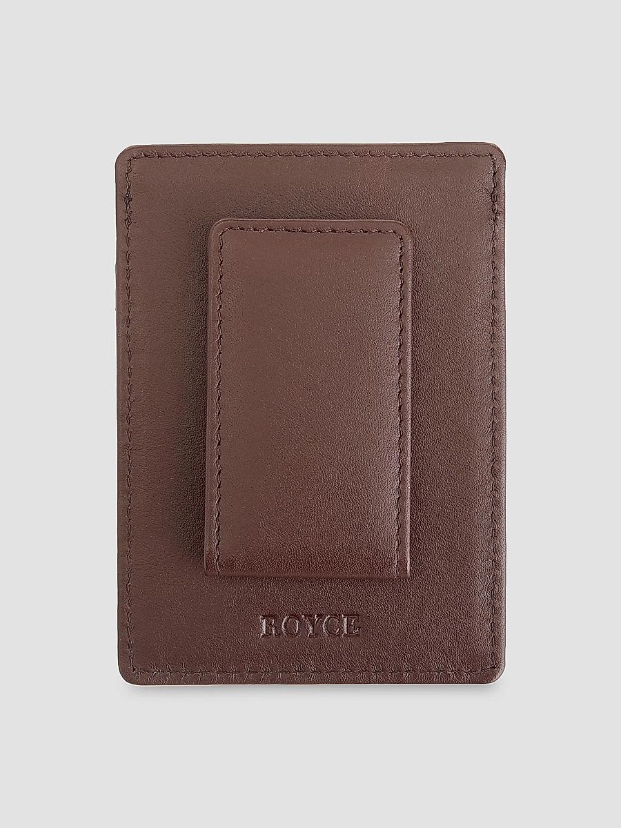 Royce New York Men's Leather Magnetic Money Clip Wallet - Brown