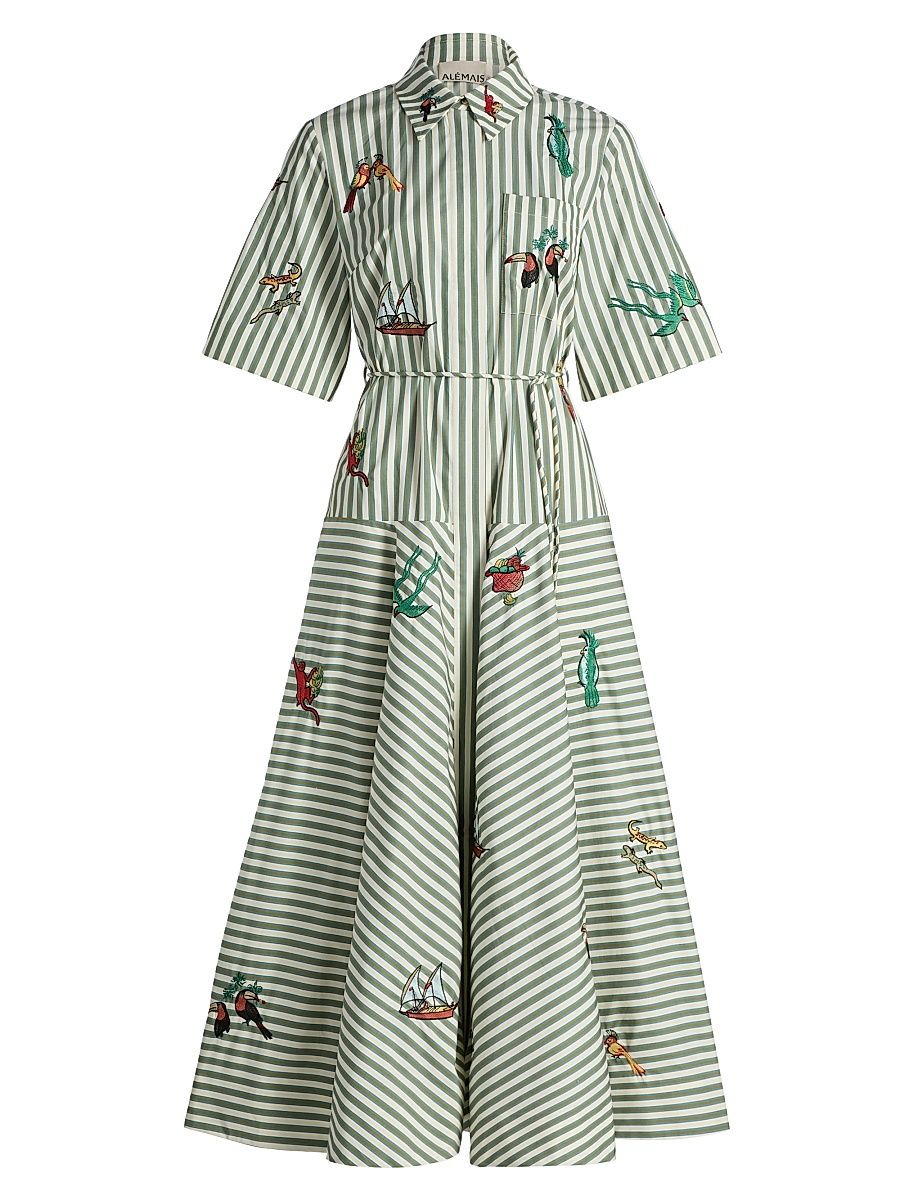 Women's Bisou Embroidered Midi-Shirtdress - Stripe - Size 8