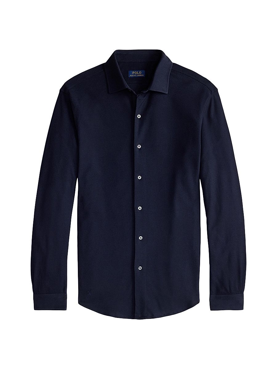 Men's Textured Honeycomb Cotton Shirt - Navy - Size XXL