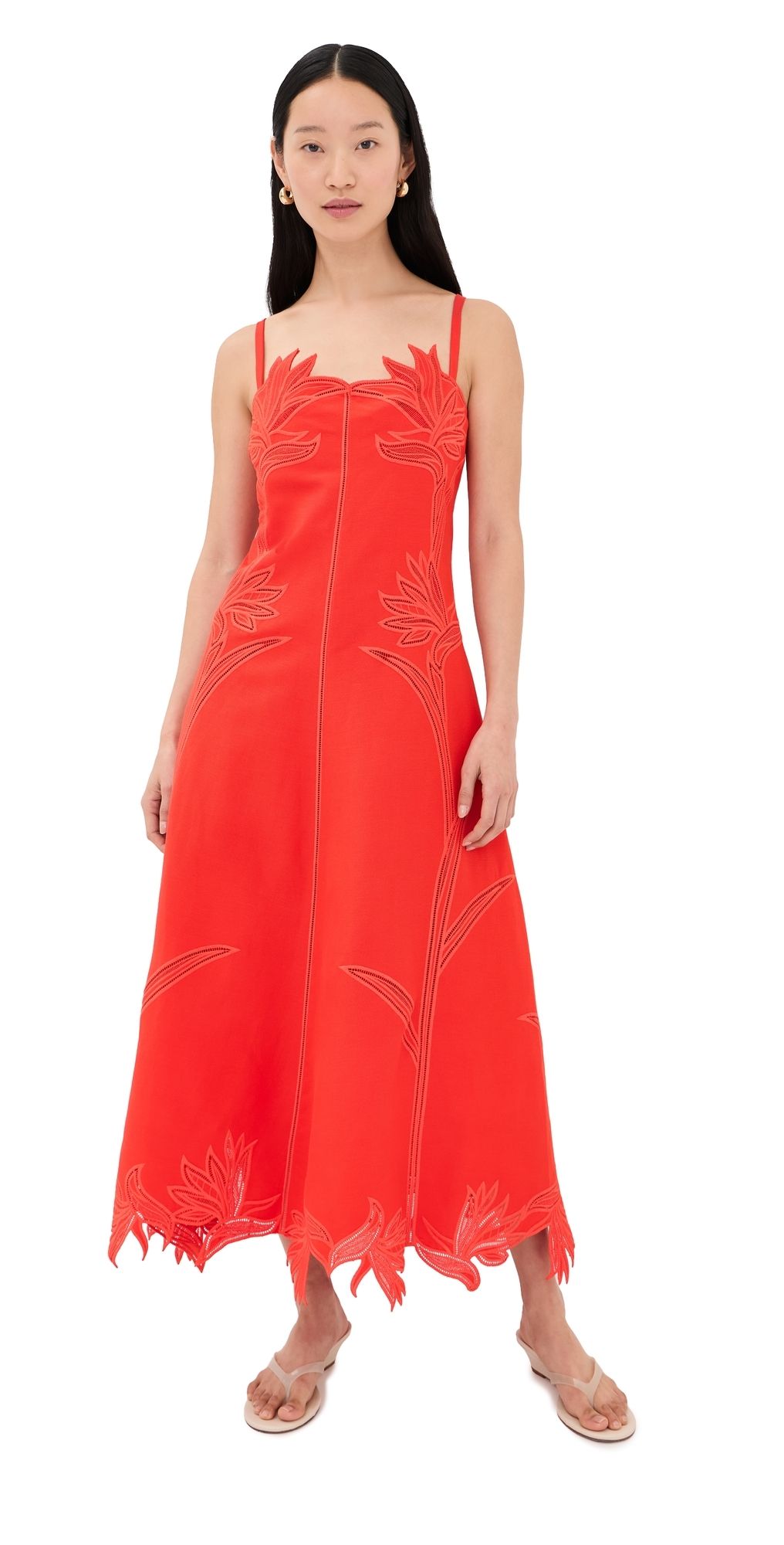 SIMKHAI Ellery Embroidered Bustier Midi Dress Lobster S
