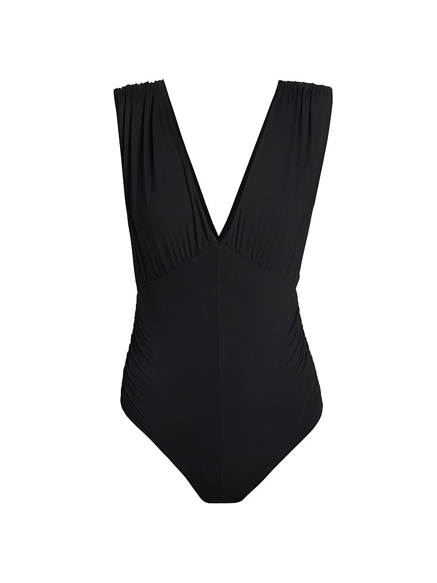 Women's Montery V-Neck One-Piece Swimsuit - Black - Size XS