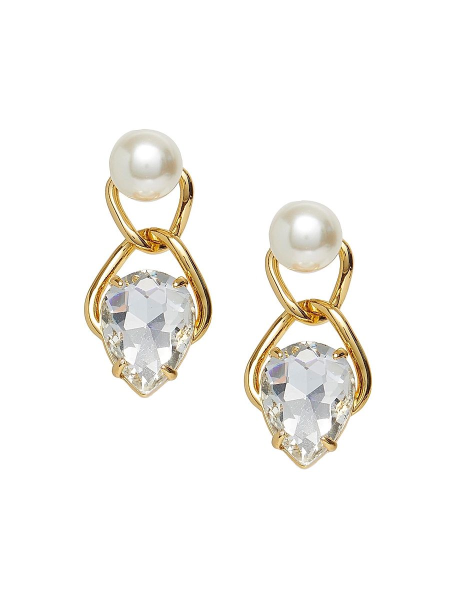 Women's Grecian Vessel 14K-Gold-Plated, Imitation Pearl & Glass Crystal Drop Earrings - Pearl