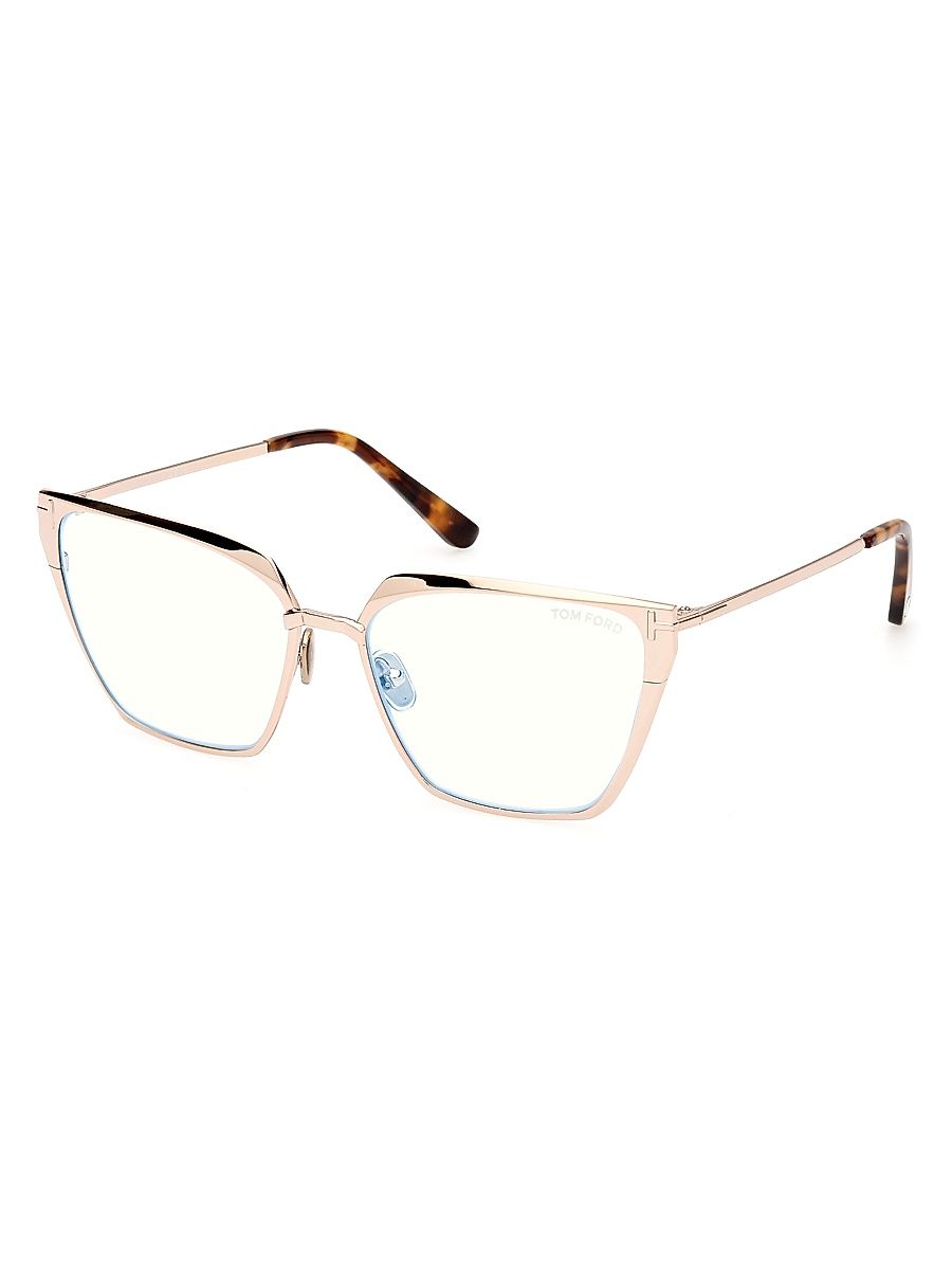 Women's 56MM Blue Block Square Eyeglasses - Rose Gold Havana