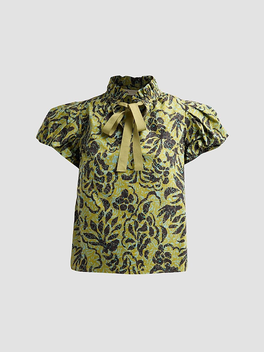 Women's Estela Printed Cotton Top - Chartreuse - Size 16