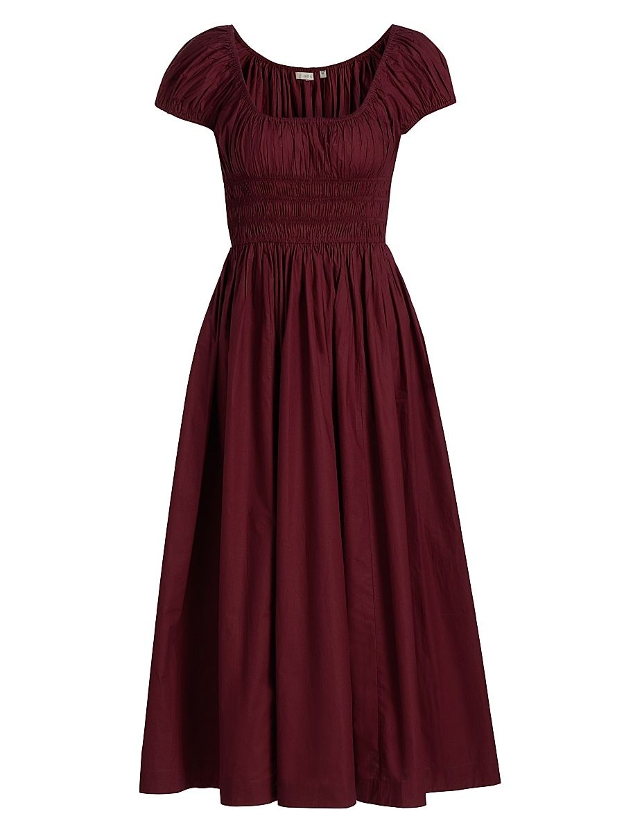 Women's Quinley Cotton Smocked Midi-Dress - Deep Ruby - Size XS
