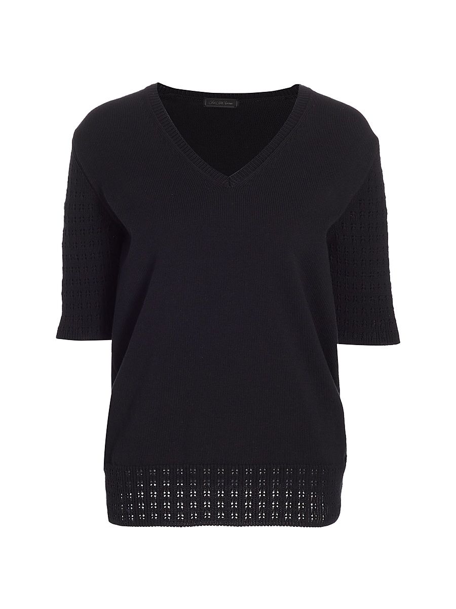 Women's Cotton-Blend V-Neck T-Shirt - Black - Size Small