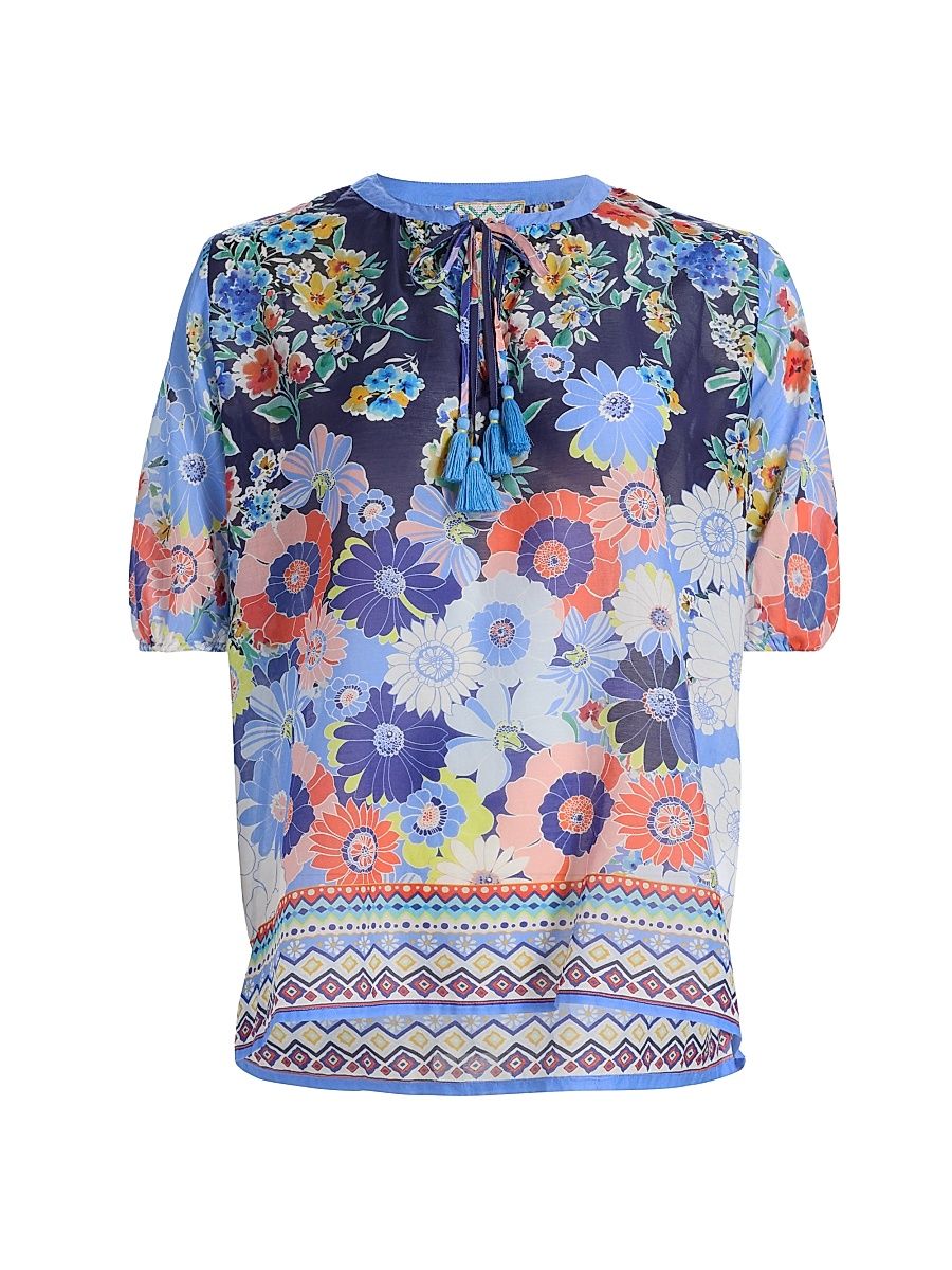 Women's Margot Floral Puff-Sleeve Blouse - Tiana Scarf - Size XXL