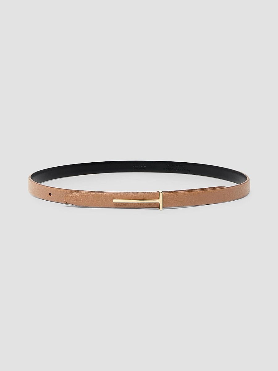 TOM FORD Women's Slim T Grain Leather Belt - Rhum - Size Small