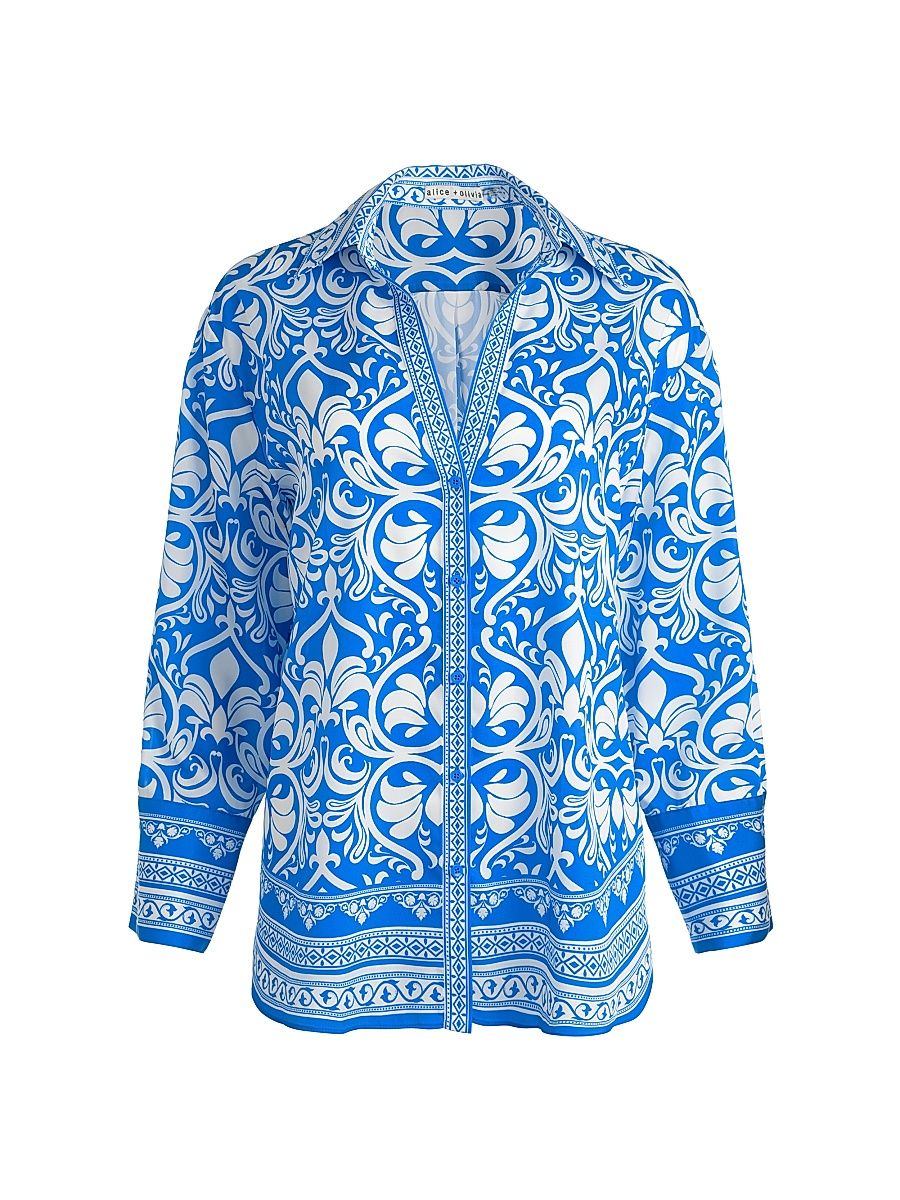 Women's Kiva Printed Oversized Pajama Shirt - Soiree True Blue - Size Large