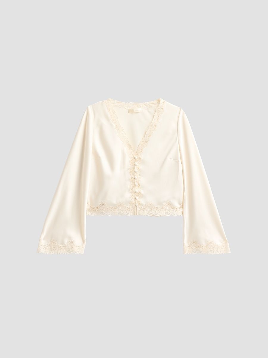 Women's Fioretta Lace-Trim Satin Top - Alabaster Glow - Size XL