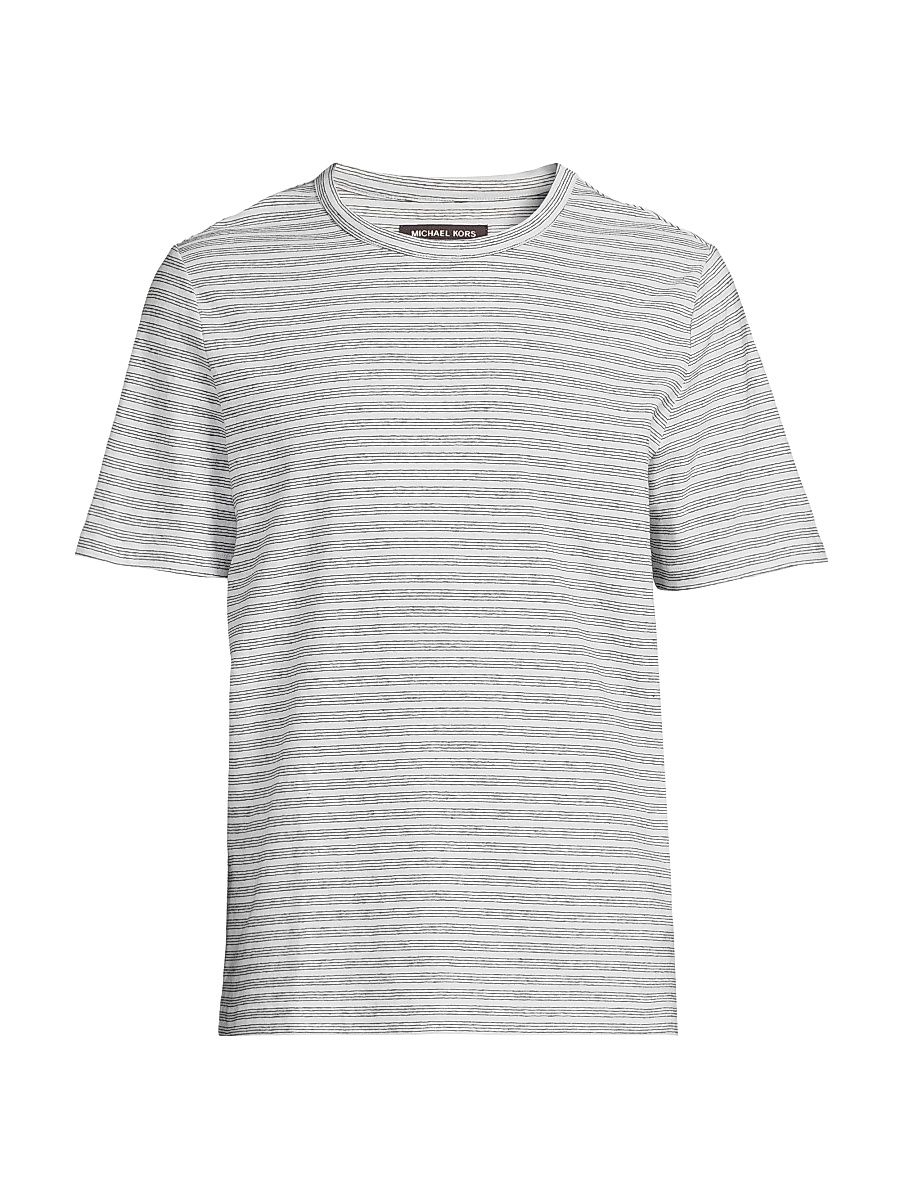 Men's Linen-Cotton Striped T-Shirt - White Black - Size Large