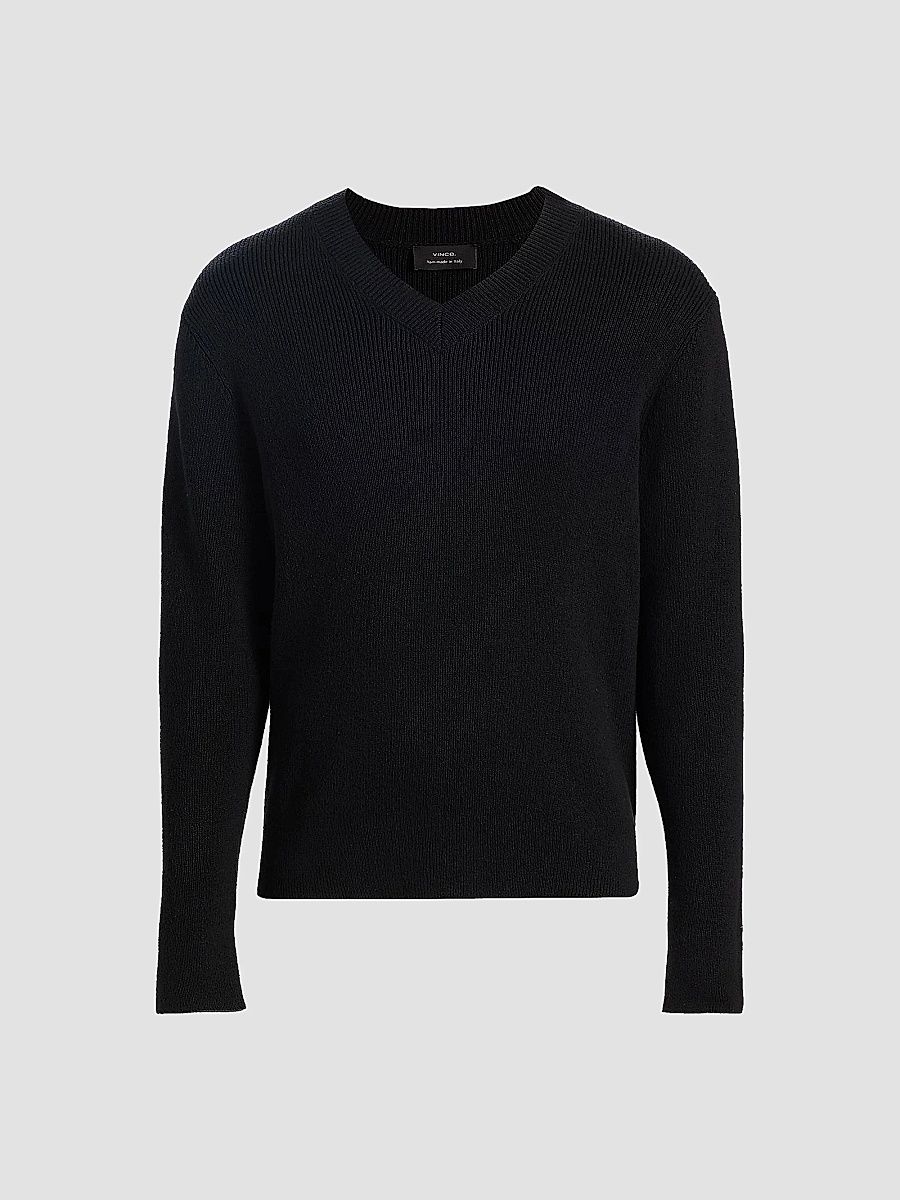 Vince Men's Rib-Knit Cotton-Blend V-Neck Sweater - Black - Size XXL
