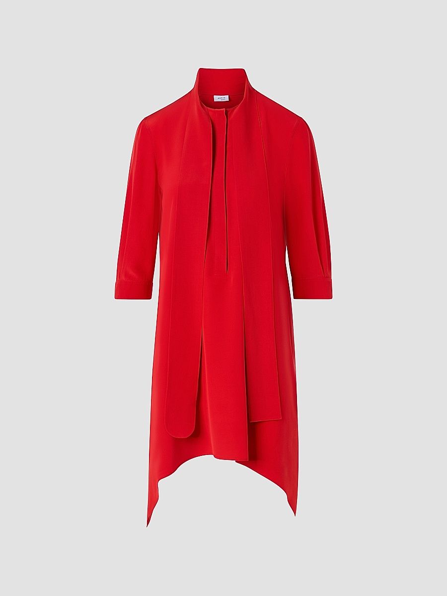 Women's High-Low Silk Crepe Tunic Blouse - Red - Size 16