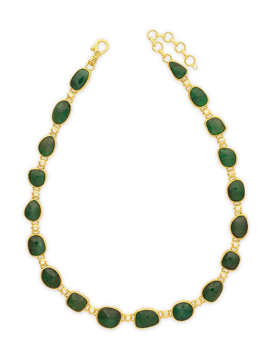 Women's Elements 22K & 24K Yellow Gold, Emerald & 0.98 TCW Diamond Necklace - Yellow Gold