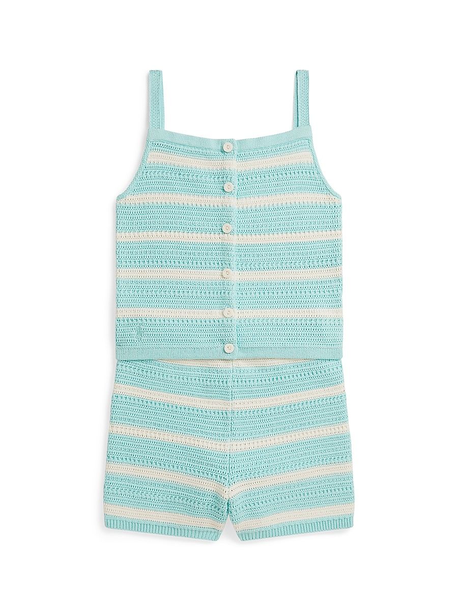Little Girl's & Girl's Striped Cotton Top & Shorts Set - Parakeet - Size 12