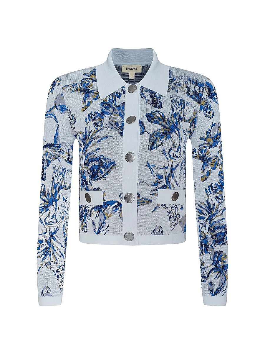 Women's Osiris Jacquard Cardigan - Grey Watercolor Butterfly - Size XL