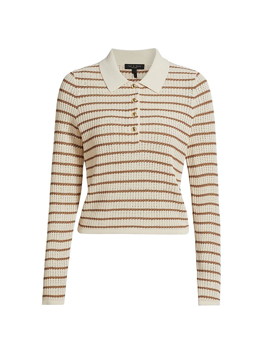 Women's Viola Striped Knit Polo Top - Ivory Multi - Size XS