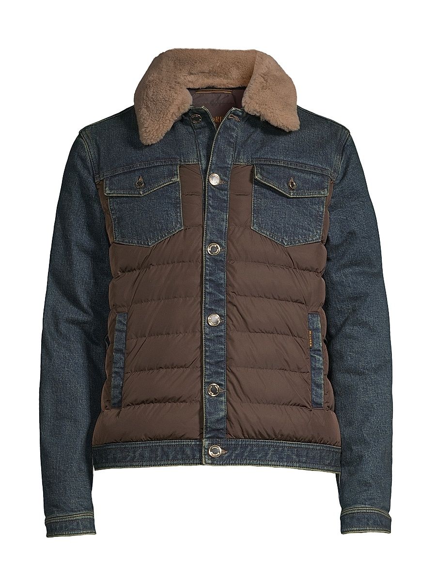 Men's Shearling-Trimmed Denim Jacket - Caffe - Size 40