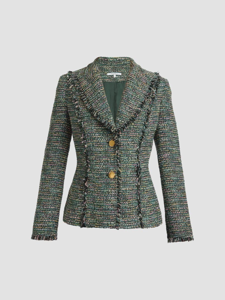 Santorelli Women's Fringed Tweed Jacket - Evergreen - Size 14