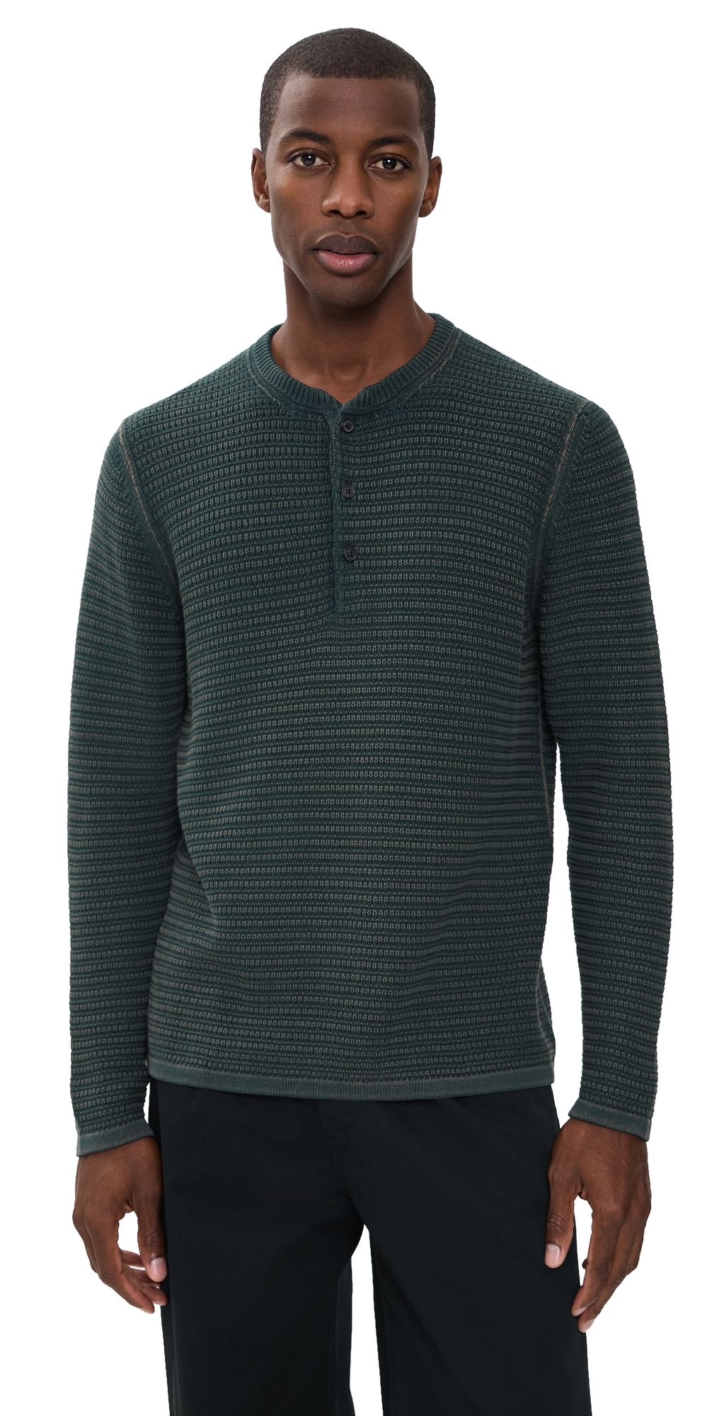 Billy Reid Garment-Dyed Links Henley Carbon Blue M