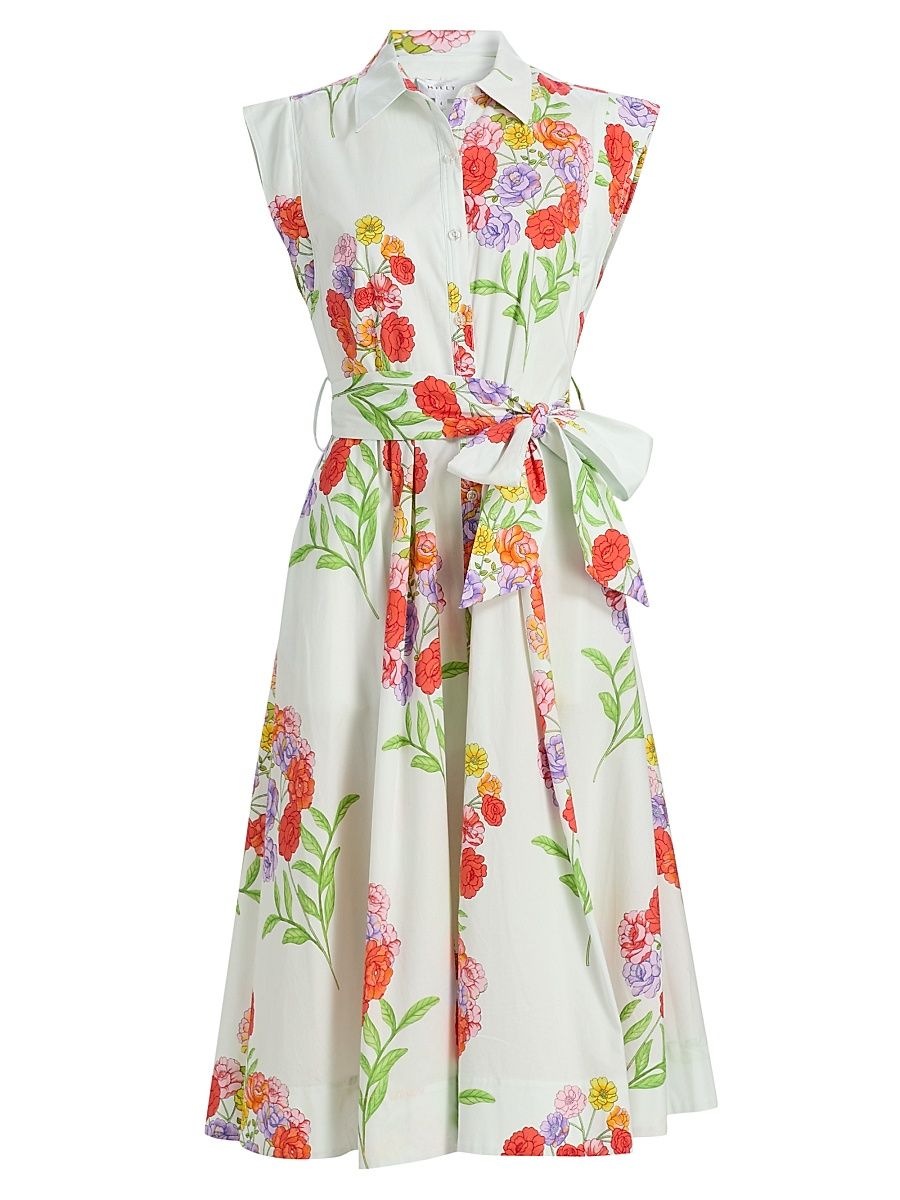 Women's Jules Paris Bouquet Poplin Midi-Dress - White Multi - Size 12