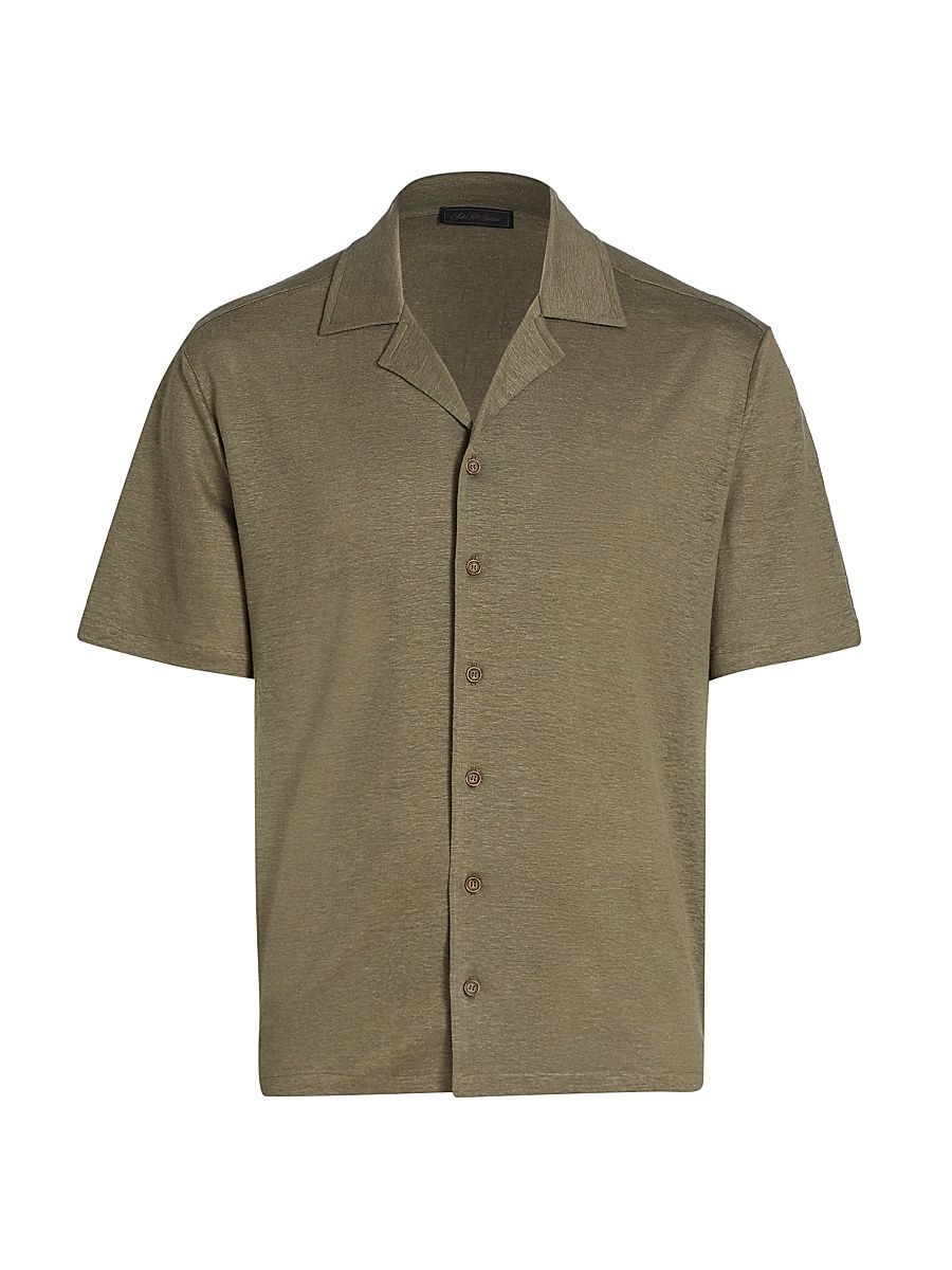 Men's COLLECTION Linen Short-Sleeve Shirt - Olive Green - Size XXL