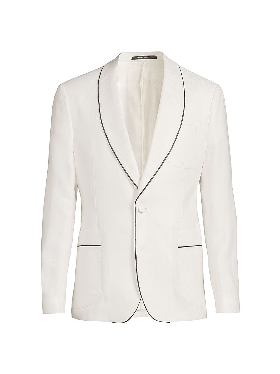 Men's Caprio Piped Shawl Dinner Jacket - Ivory White - Size 38