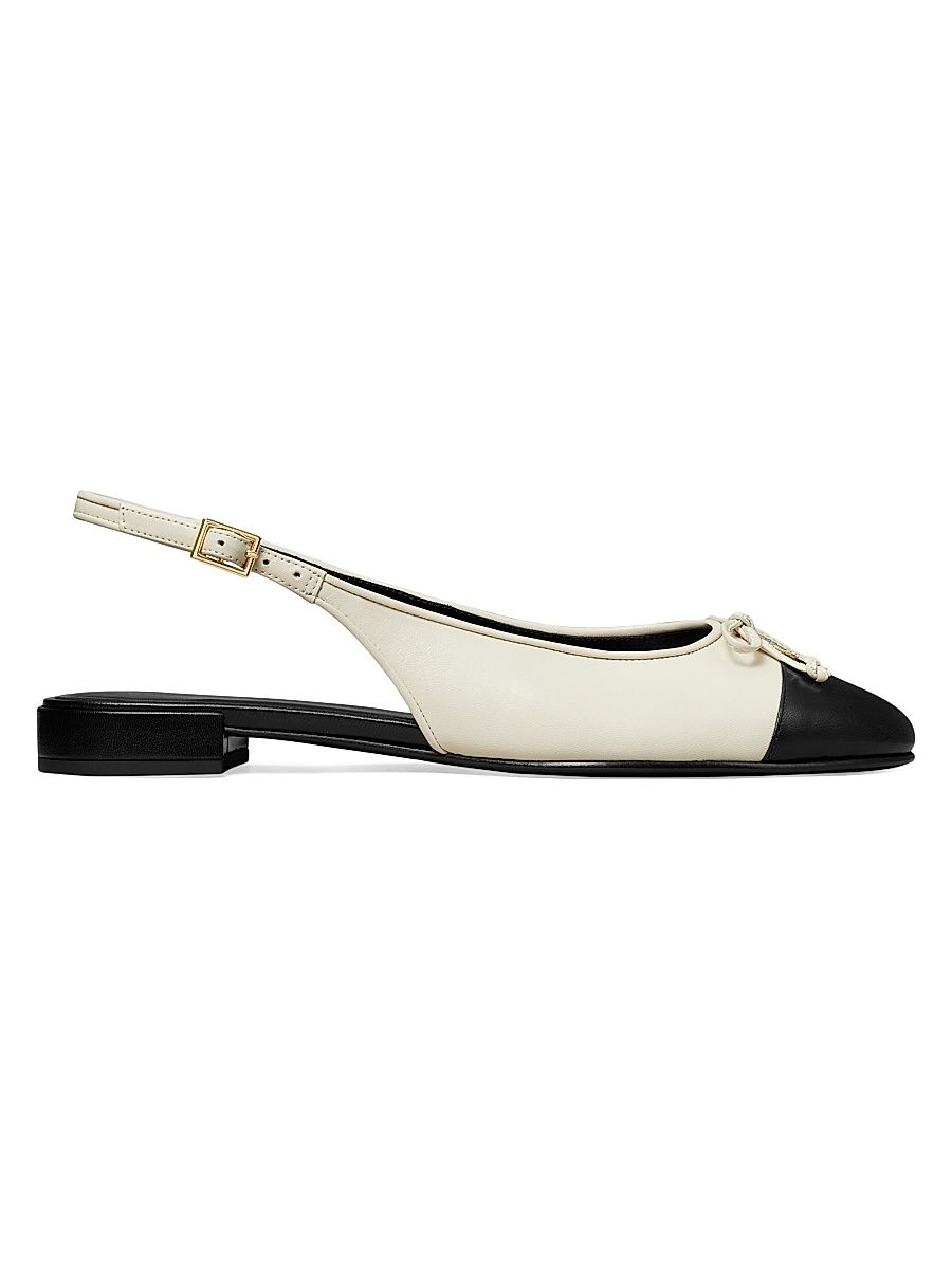 Women's Colorblocked Leather Cap-Toe Ballet Flats - Cream Black - Size 7