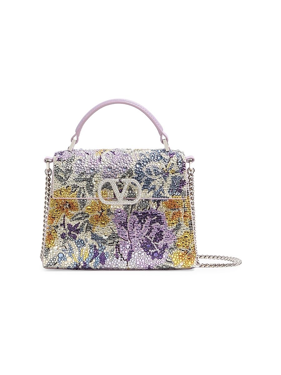 Women's VSling Mini Top Handle Bag with Flowerism Rhinestone Motif - Lilac